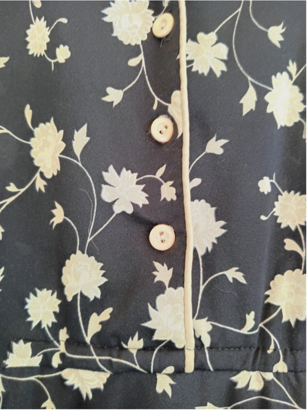 1940s Sheer Peplum Dress Cap Sleeves Black Cream Floral EUC Vintage Romantic XL - Picture 6 of 12